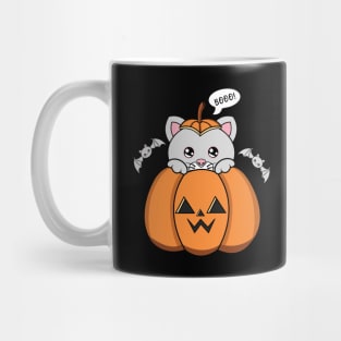 Happy Halloween Cute Cat, Kawaii black cat with pumpkin Mug